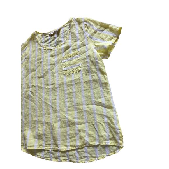 Christian Siriano 100% Linen Top S Womens Green White Short Sleeve Pullover - Picture 2 of 5